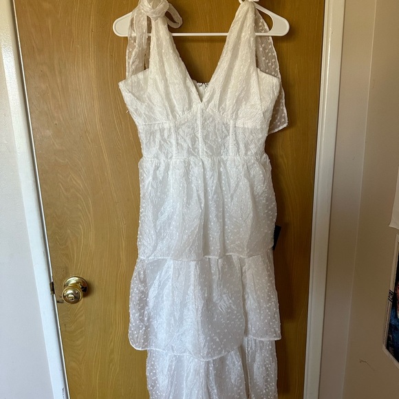 LuLus White Tie Strap Dot Bustier Midi Dress - Picture 2 of 7